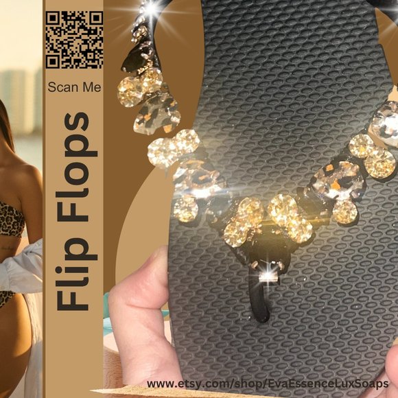 Flip Flops, Leopard, Cheetah Print, Beach Flip Flops, Rhinestones, Shoes, Sandal - Picture 9 of 15